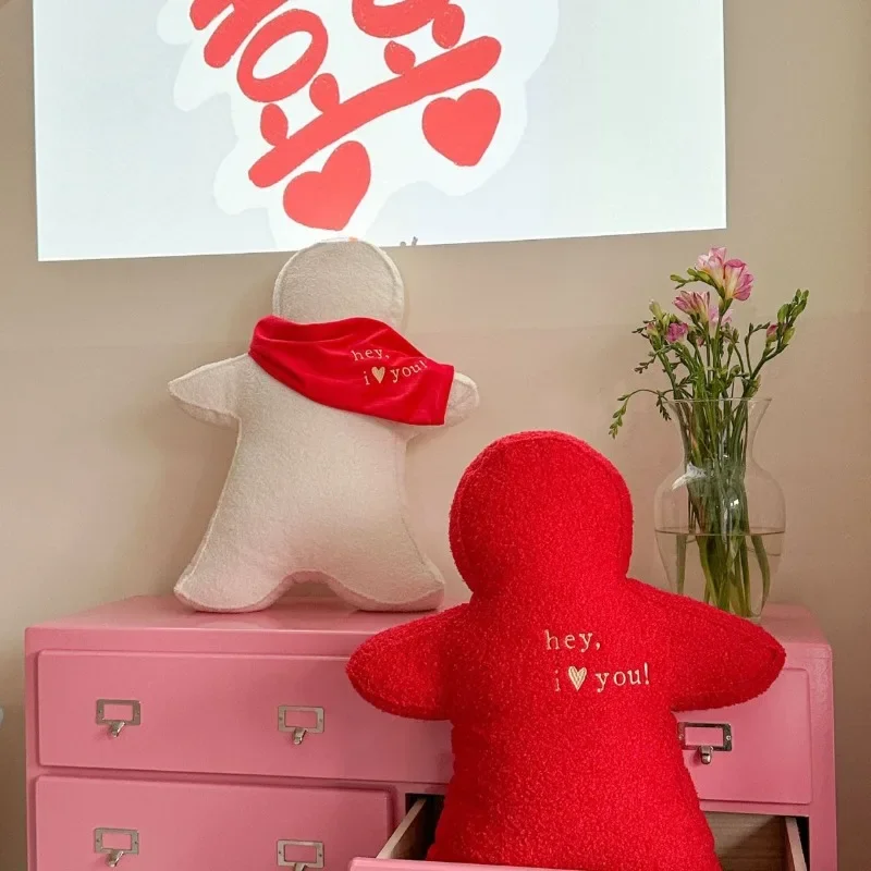 Red Valentine's Day throw pillow wedding room arrangement humanoid doll doll living room bed pillow pad for girls gift