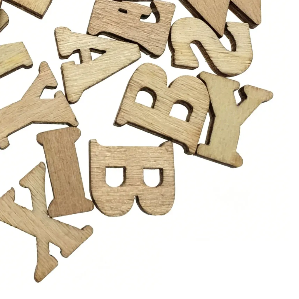 500PCS 15MM Mini Unfinished Wood DIY Crafts Shapes Alphabet 15mm DIY Craft and Scrapbooking A-Z Wood Letters for Art Projects