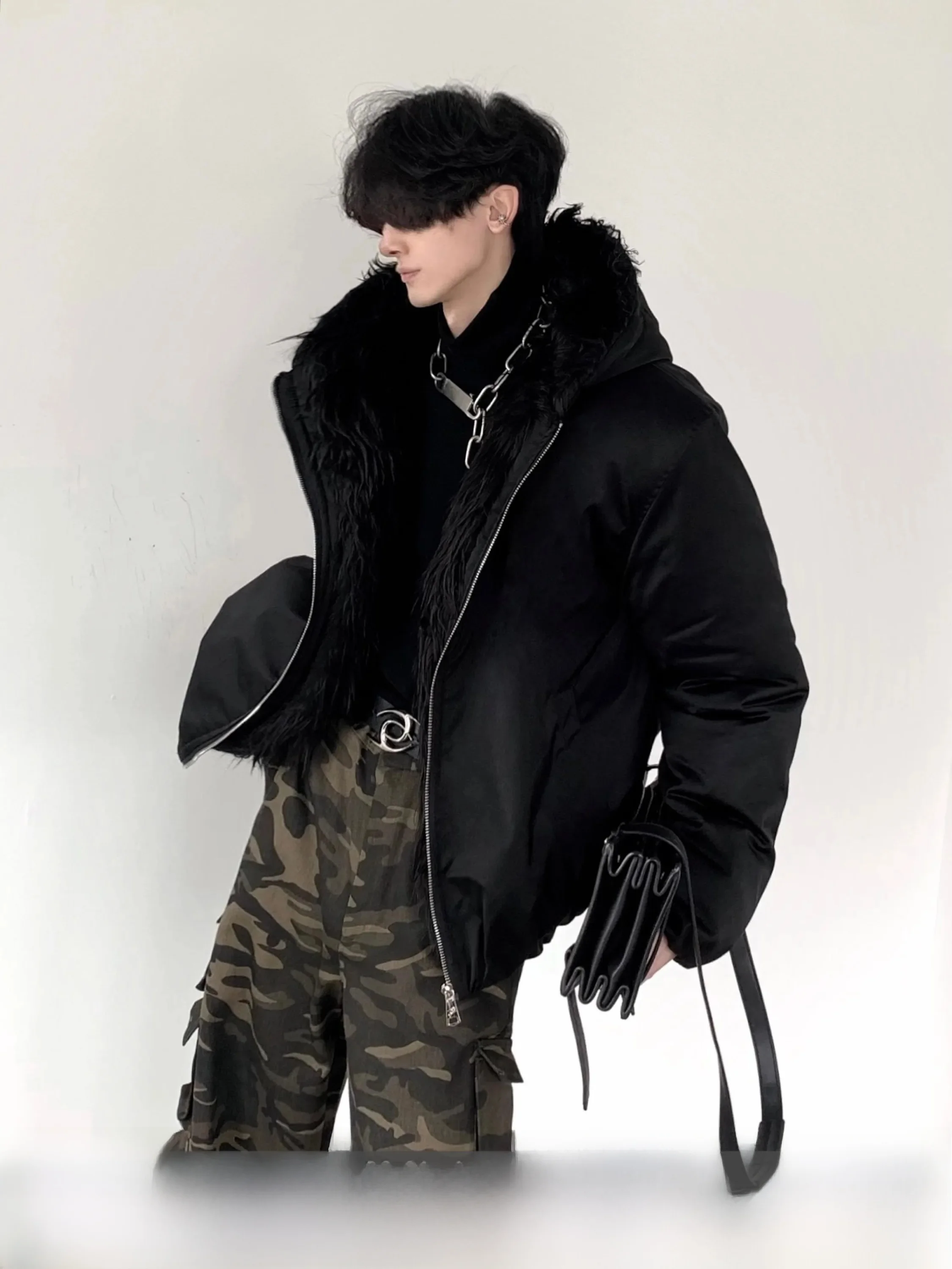Autumn Mountain Wind Thickened Winter Flight Jacket Men's Cotton Coat with Large Fur Collar Casual Warm Youth Korean Style