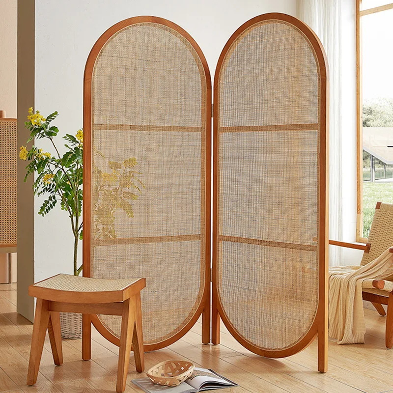 Nordic solid wood rattan screen entrance entrance entrance partition living room home folding mobile baffle bedroom bed and