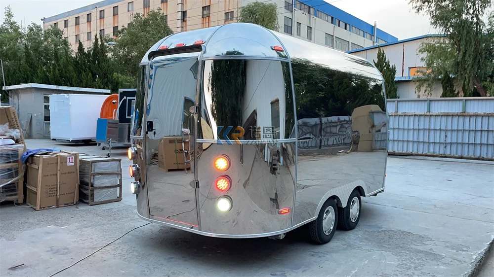   Food Truck Mobile Küche Komplett ausgestatteter Kaffeeanhänger Ice Cream Hot Dog Cart mit Rädern Konzession Food Trailer