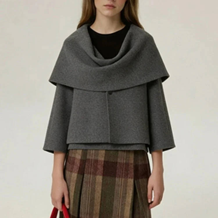 Women Scarf Collar Knit Short Jacket Button Closure Long Sleeve Loose Solid Warm Elegant Casual Cropped Knit Outer Coat 260602