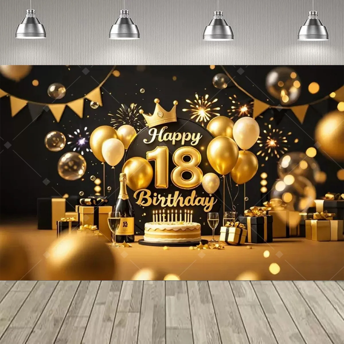 Schwarz Gold Diamant 18. Geburtstag Party Dekoration Hintergrund Ballon Champagner 18. Geburtstag Party Supplies Dekoration Banner Geschenk – Detail 8