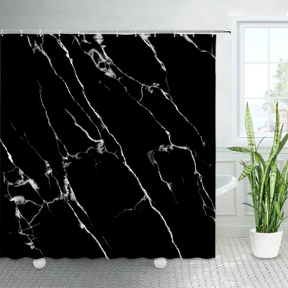 

Black White Marble Shower Curtain Set Abstract Art Bathroom Decor Creative Geometric Waterproof Fabric Bath Curtains With Hook