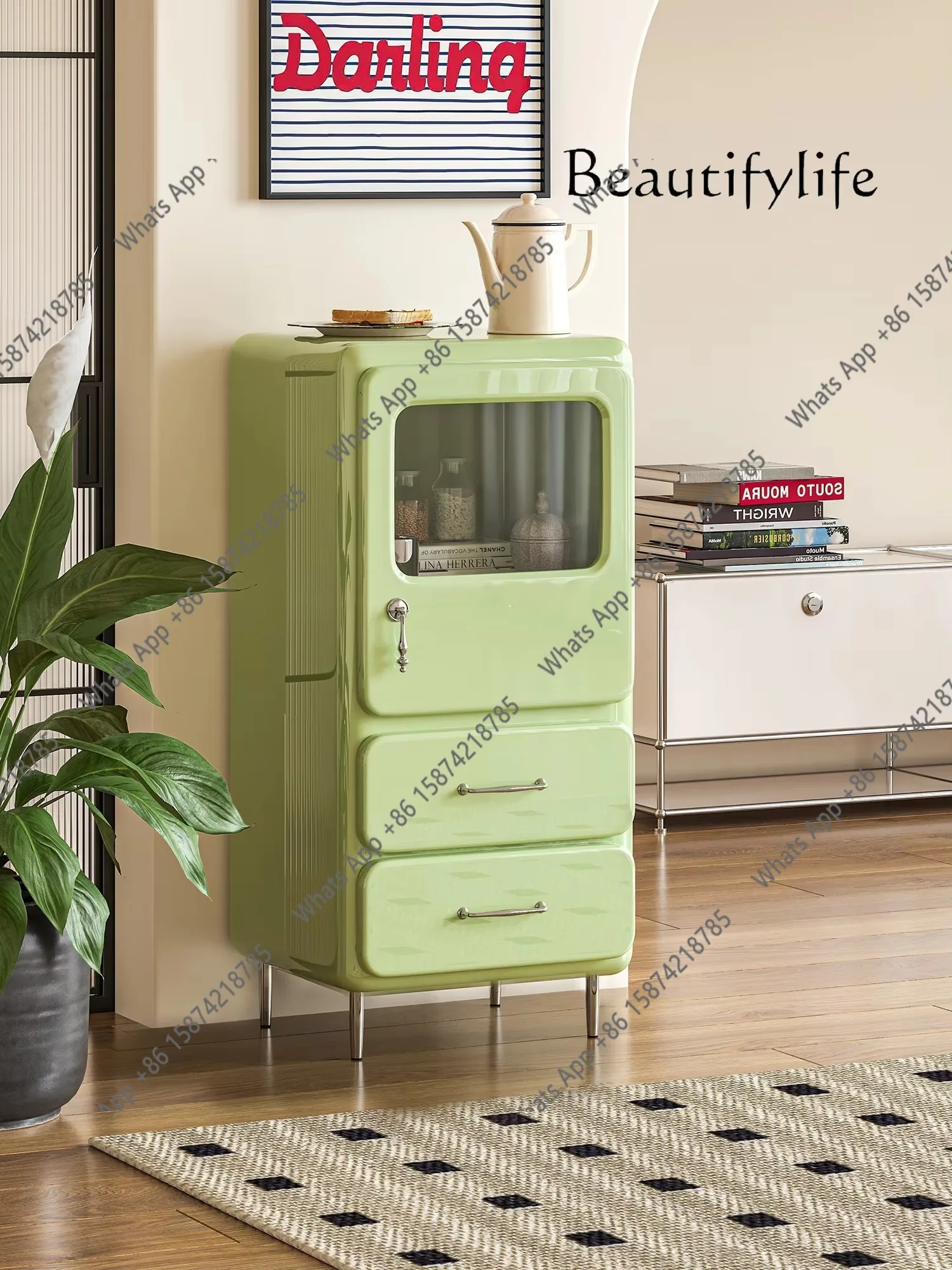 NNJapanese Retro Coffee Cabinet Living Room Home Storage Dining Side Cabinet Bedroom Glass Display Storage Fashion