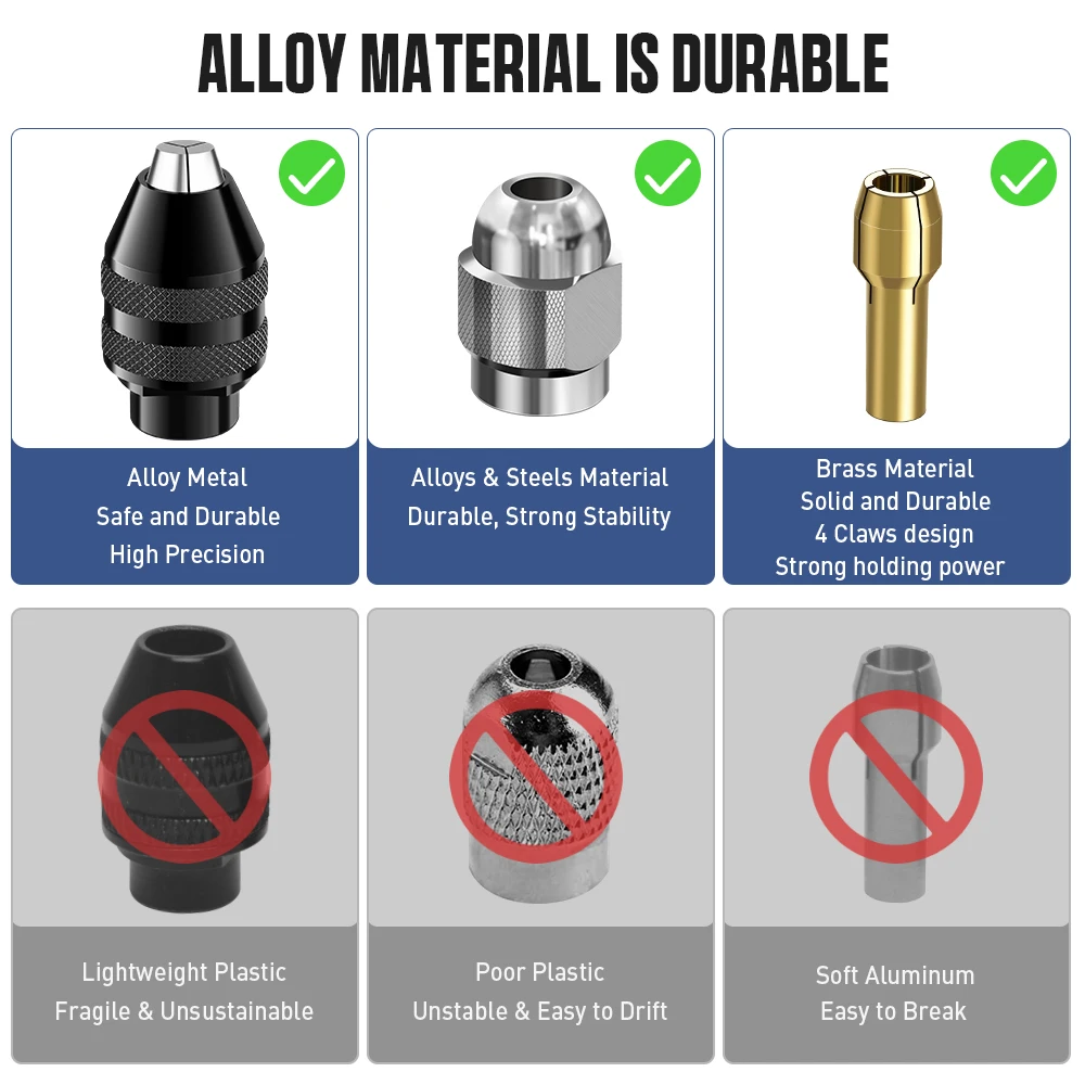 15PCS Dremel Rotary Tool Chuck Collet Set,0.8-3.2mm Shank 4486 Quick Change Keyless Chuck 4485 Brass Collet Nut view 6