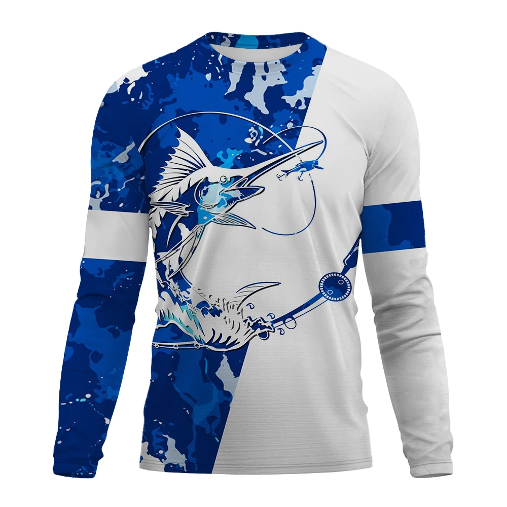 Men\'s T-Shirts Fishing Graphic 3D Print Tee Shirt Spring and Autumn Tops Fashion Casual Long sleevedfor Men Clothing XS-5XL