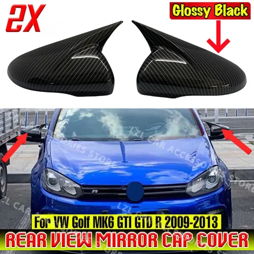 2x cubierta de espejo retrovisor lateral con apariencia de carbono para VW para Volkswagen Golf 6 MK6 GTI GTD 2009-2013 cubierta de tapa de espejo retrovisor lateral