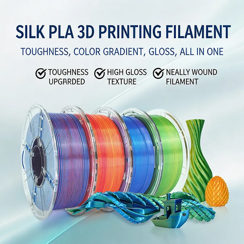 Dual Color Rainbow Silk PLA Filament 1.75mm 1KG Metallic Finish 3D Printer Filament with Glossy Smooth Surface for FDM Printers