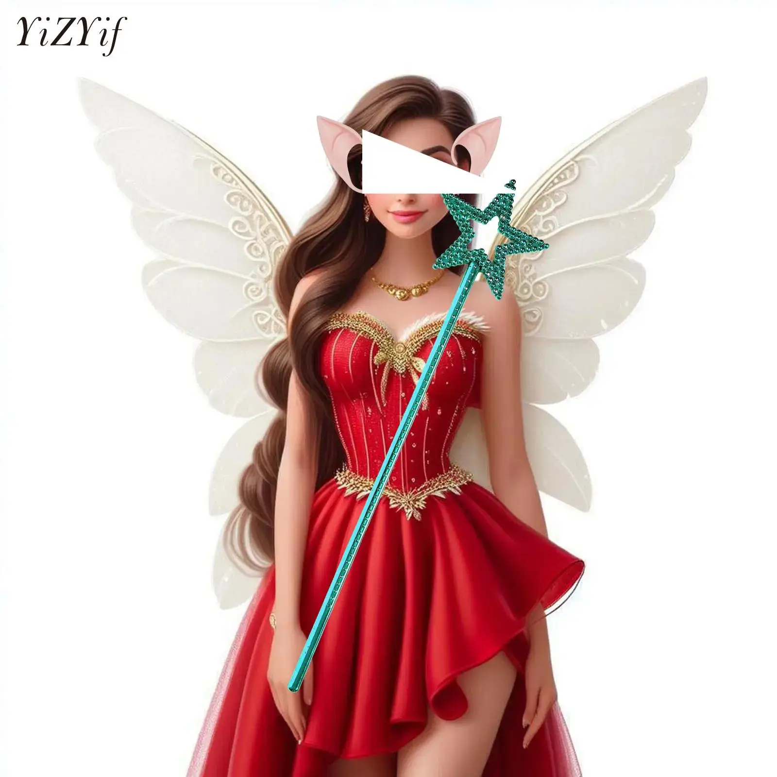 

Halloween Cosplay Glittery Sheer Butterfly Wing Princess Elf Ears Star Wand for Princess Angel Costume Accessorie Party Supplies
