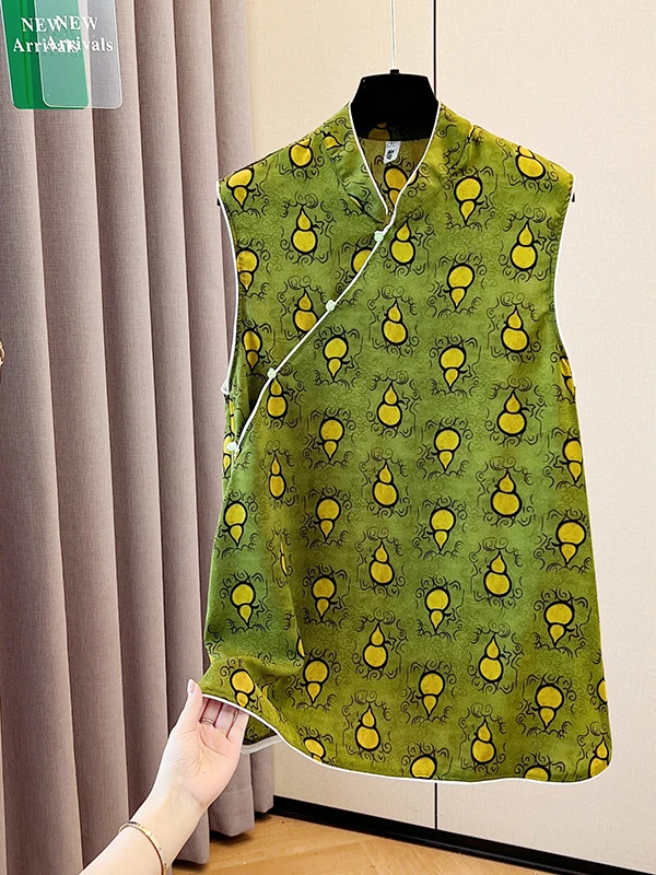 

New Chinese Sle Faionable Svel irt Women's Korean Version Cucumber Print Slimming Vest Top Mid-Length Straight Cut