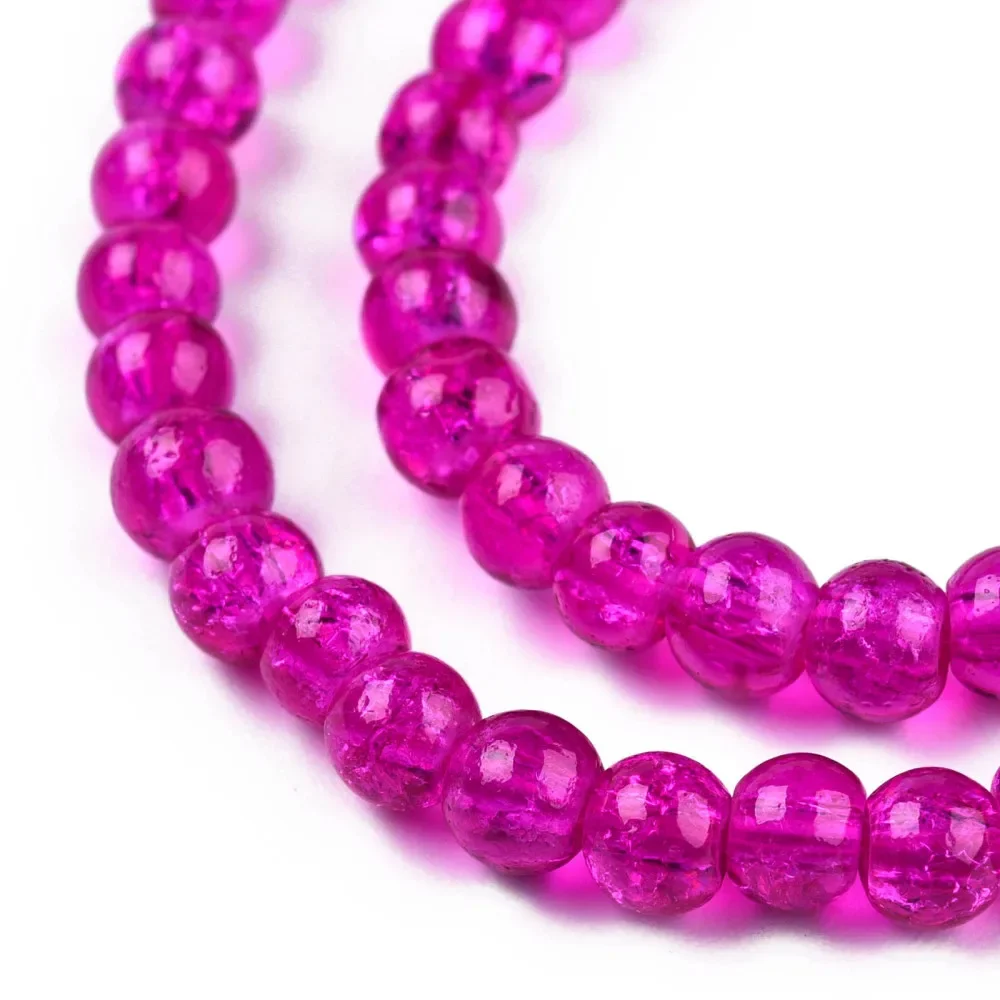 1Strand Crackle Glass Beads Strands Round Fuchsia 4mm Hole: 1.1~1.3mm about 200pcs/strand 31.4 inch