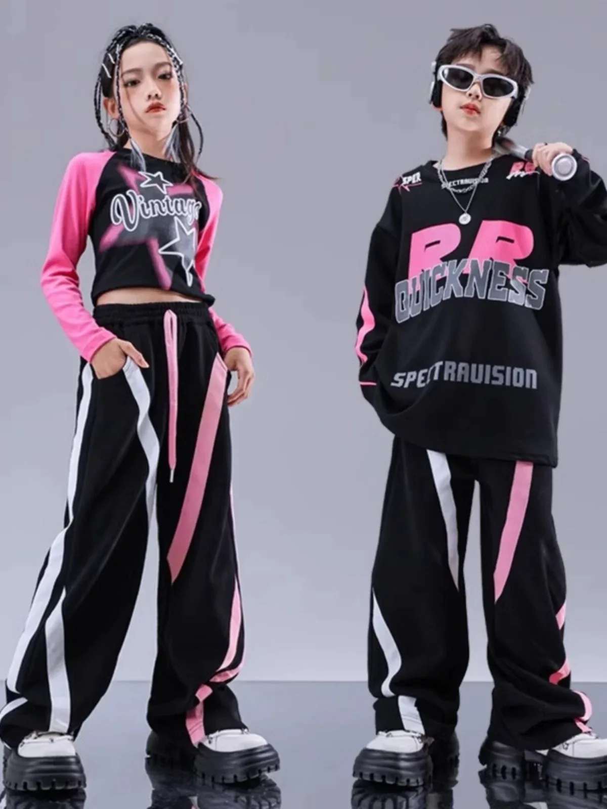 2025 Nieuwe Meisjes Jazz Moderne Dans Kostuum Losse Top Overalls Pak Jongens Hiphop Street Dance Kostuum Stage Performance kostuum