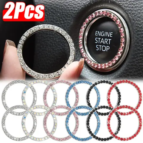 2/1Pcs Start Stop Push Button Engine Ignition Switch Protective Cover Bling Rhinestone Ring Circle Trim Car Interior Accessories