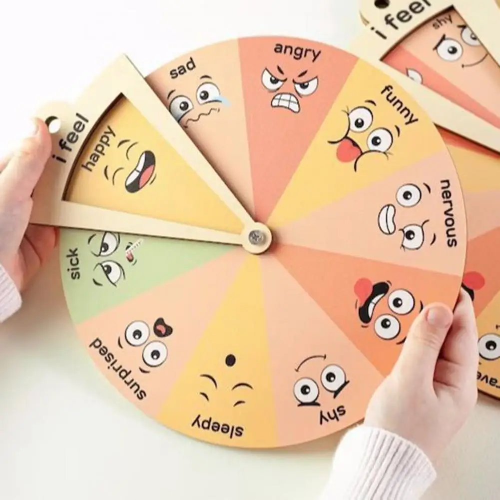 Kids Wooden Emotion Wheel Heavy Duty Feelings Wheel Wooden Emotion Regulation Spinner for Kids Social Emotional for Children's