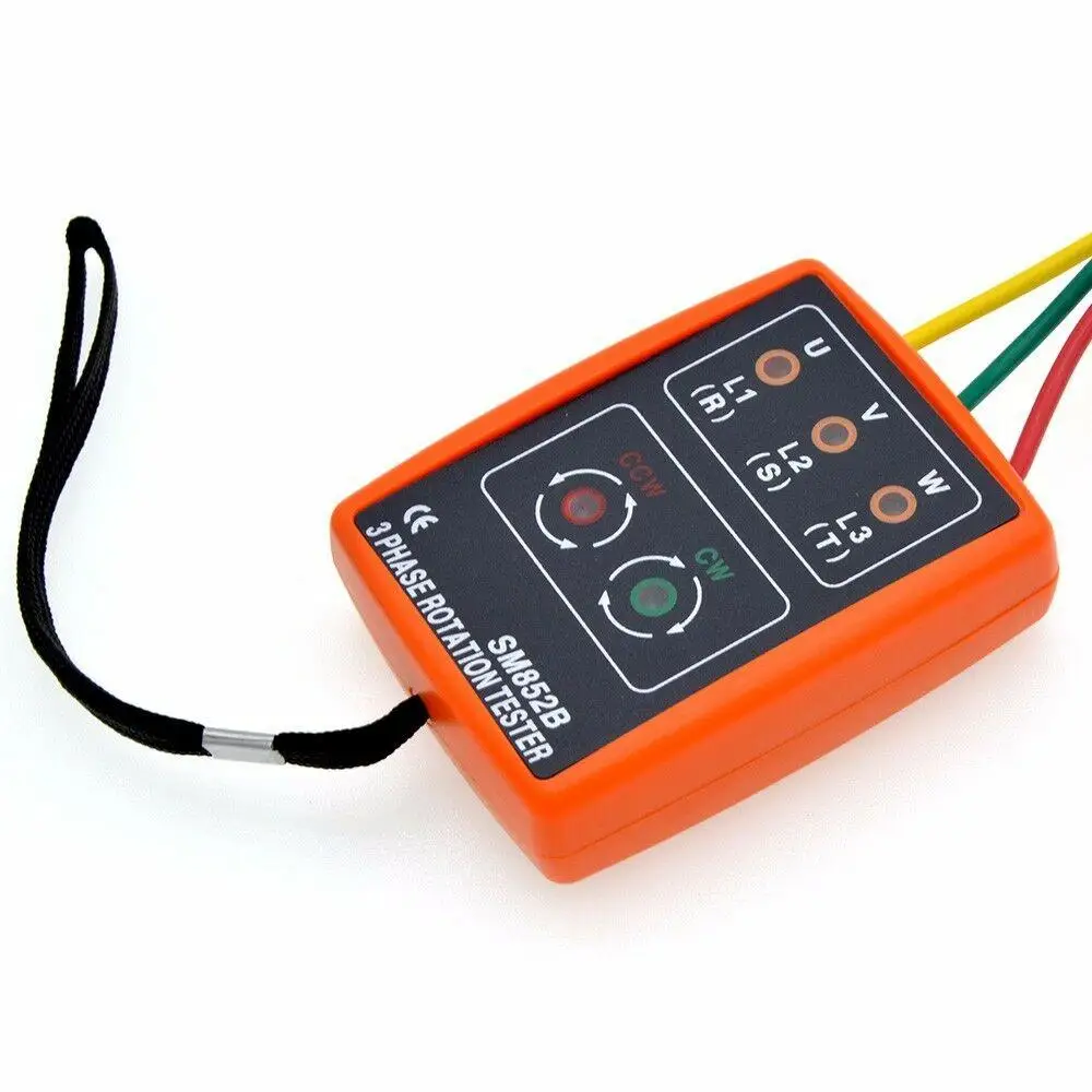 SM852B 3 Phase Rotation Tester Digital Phase Indicator Detector LED Buzzer Phase Sequence Meter Voltage Tester 60V~600V AC