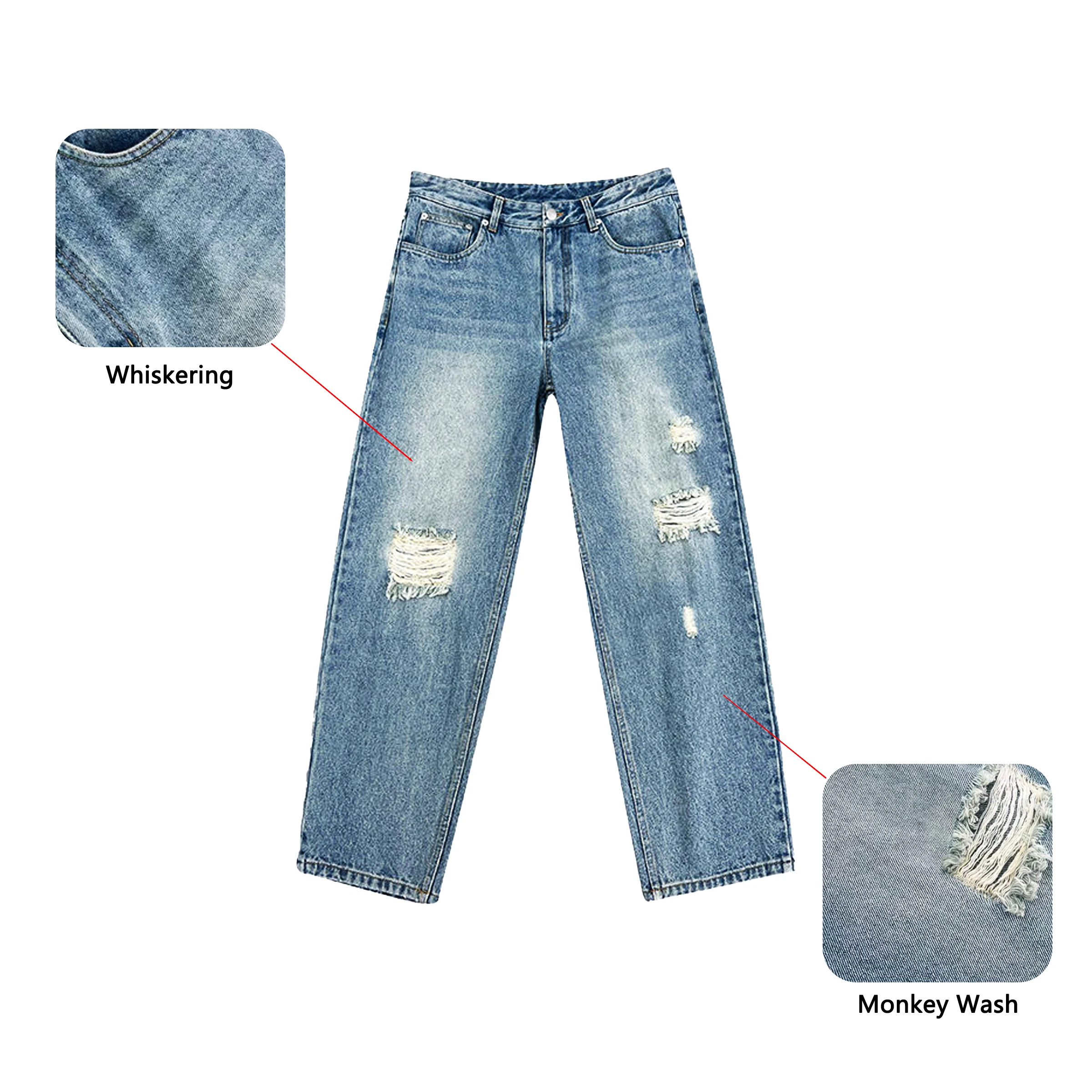 Men's Straight Jeans Denim Hip Hop Streetwear Stone Wash Vintage Y2K Casual Wholesale Pants Trousers