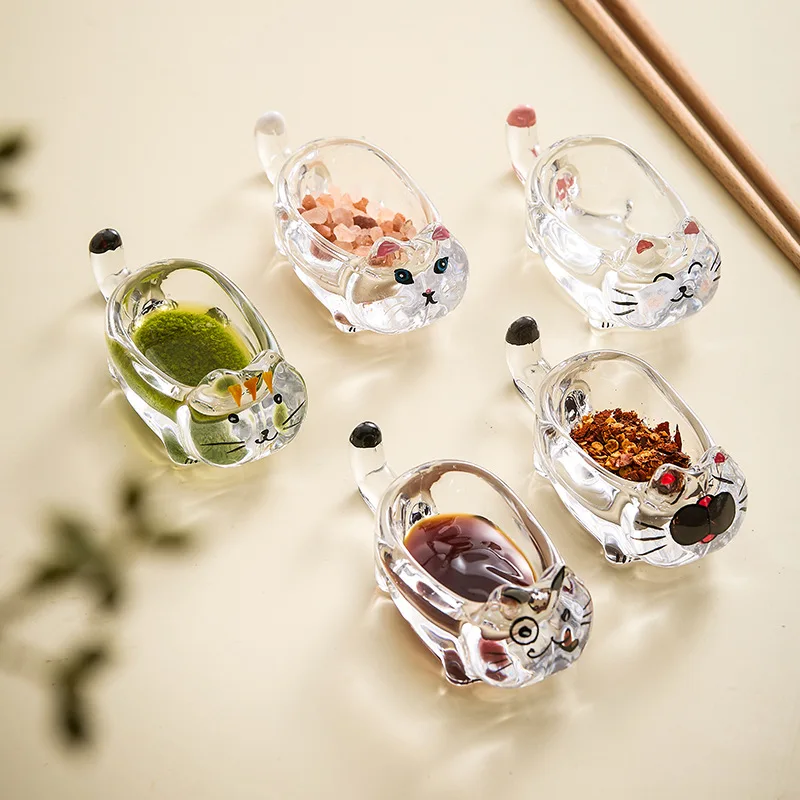 Cute Cat Glass Creative Seasoning Dish For Vinegar Soy Sauce Household Snack Plate Multifunctional Chopstick Rest Table Decor
