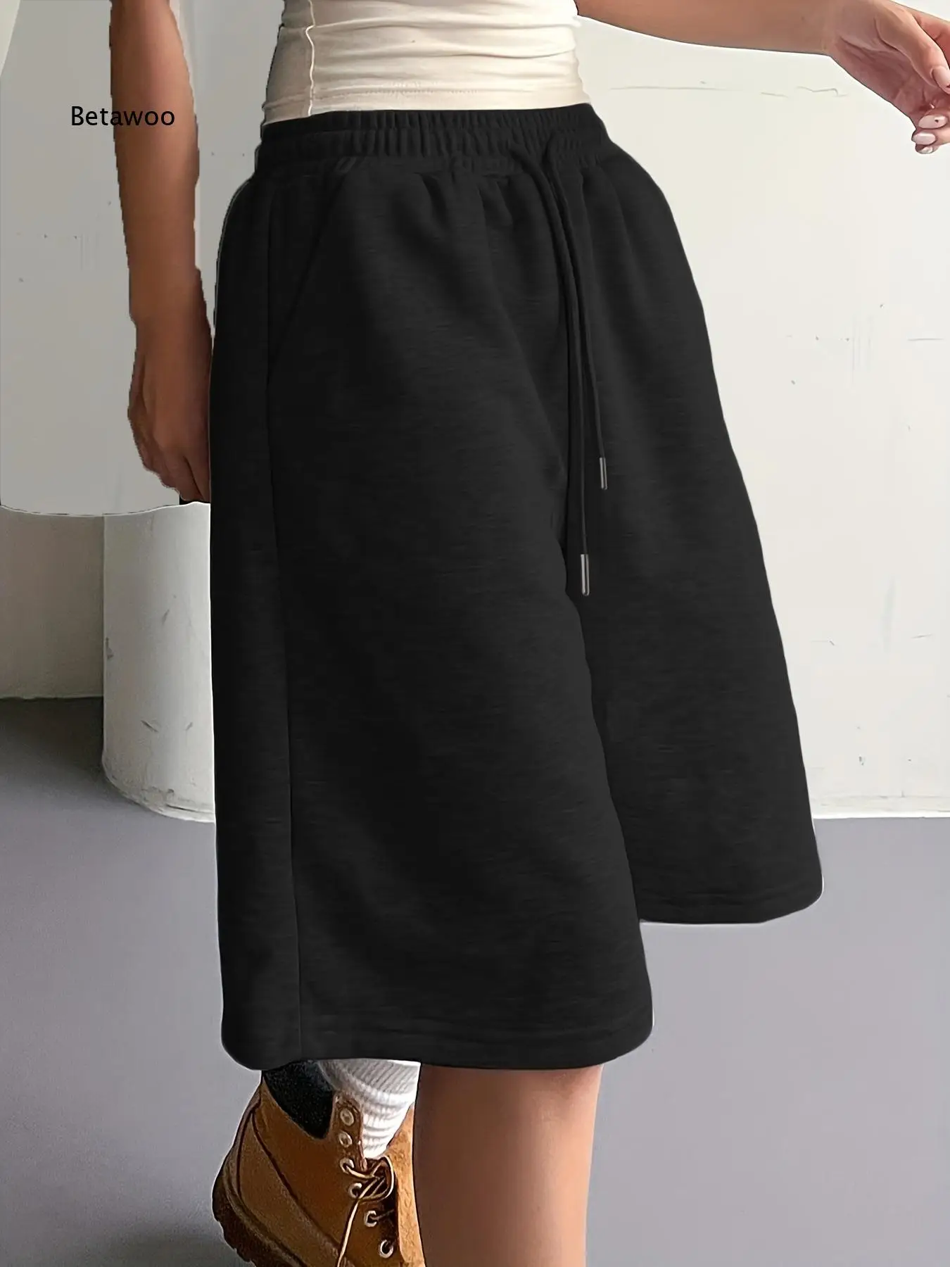Women Gray Sports Shorts Summer Thin Five Point Pants Outdoor Running Loose Wide Leg Casual Drawstring Mid Pants For Fitness An