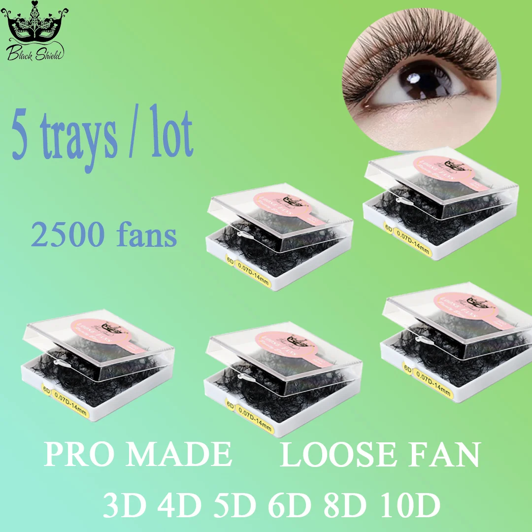 

Black Shield 2500Fans Pointy Base Loose Fans 5Pcs/Lot Professional Medium Stem Sharp Thin Pro-made Volume Fan Eyelash Extensions