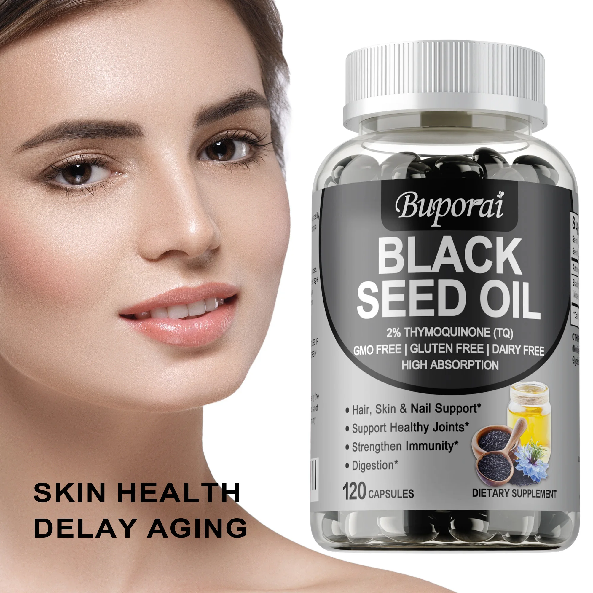 

Black Seed Oil - Digestive Health, Immune Support, for Skin and Hair Health, Antioxidant - 120 Capsules