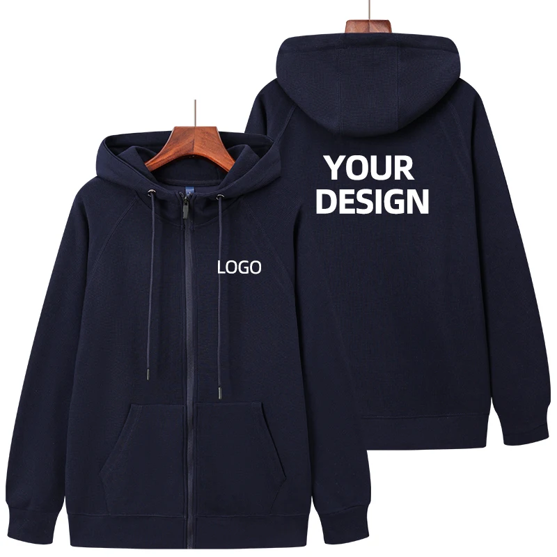 High Quality Men Women Customized Logo Print Sweatshirt Your Design Embroidery Hip Hop Streetwear Unisex Zippers Hoodie Jacket