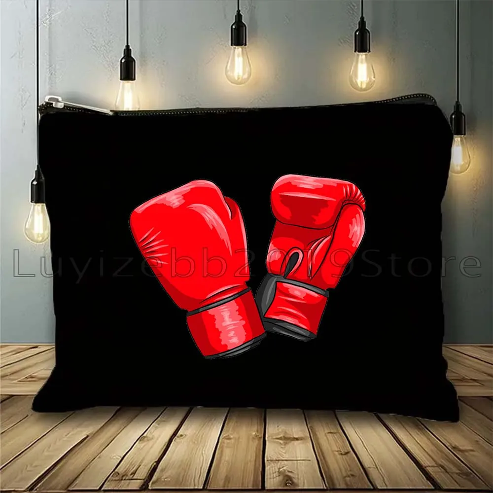 Keep Fighting Yourself Cute Strong Red Fighter Boxing Gloves Muay Thai Lover Gifts Canvas Cosmetic Makeup Bag Card Case Pouch