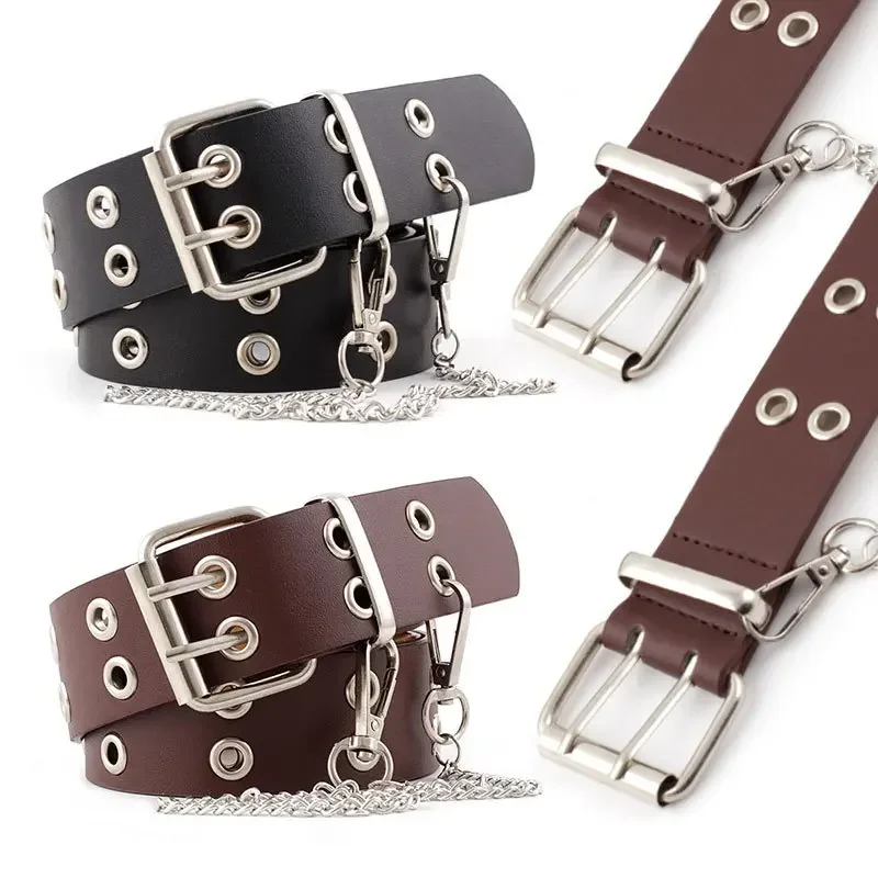 

Fashion Alloy Women Men Belts Chain luxury PU Leather New Style Pin Buckle Jeans Chains Decorative Ladies Retro Casual Punk