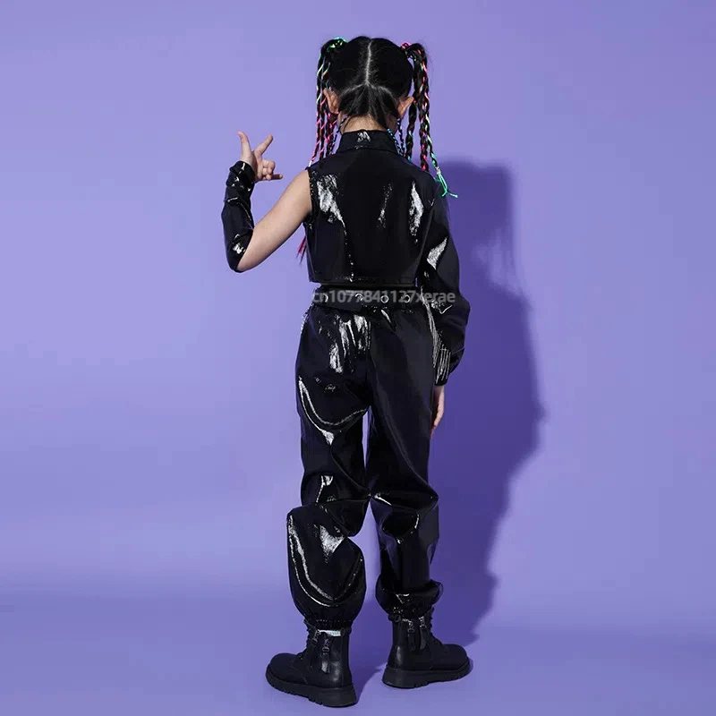 Costume de spectacle de danse jazz pour filles, spectacle de défilé pour enfants, modèle de mode de couleurs vives, ensemble de moto cool et tendance pour enfants