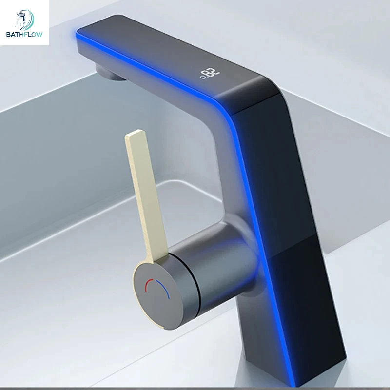 LED Digital Display Bathroom Basin Faucet Tap Hot Cold Temperature Sensing Faucet Deck Mount Sink Mixer Wash Tap Single Hole