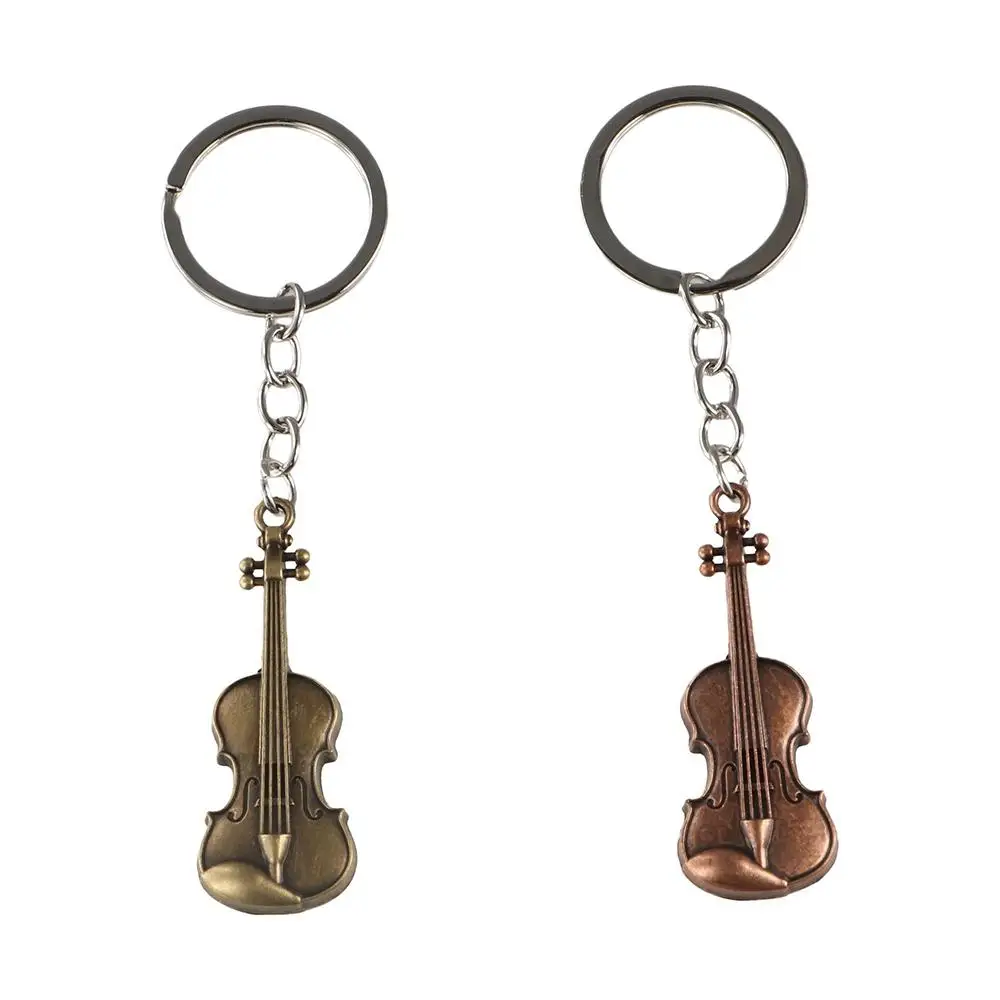 Copper Bronze Violin Key Chain Classical Cello Vintage Violin Keyring Mini Bag Charm Musical Instrument Pendant for Men Women