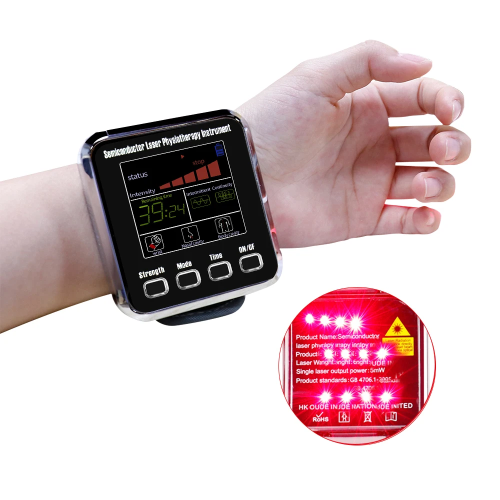 

Часы для лазерной терапии с 12 отверстиями, 650 нм, наручные часы LLLT для лечения диабета, холестерина, гипертонии, лазерная терапия синусита