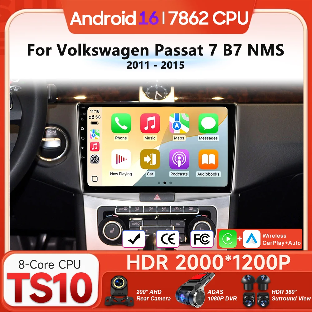

Мультимедийный проигрыватель Android 16 для Volkswagen Passat 7 B7 NMS 2011-2015 с Carplay, автомагнитолой, видео, стерео, навигацией GPS и DSP