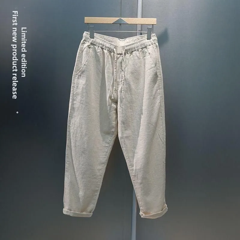 

Loose Straight Leg Cotton Linen Pants Men's Summer Thin Casual Trousers Iron-Free Long Pants Drapey Comfortable All-Match