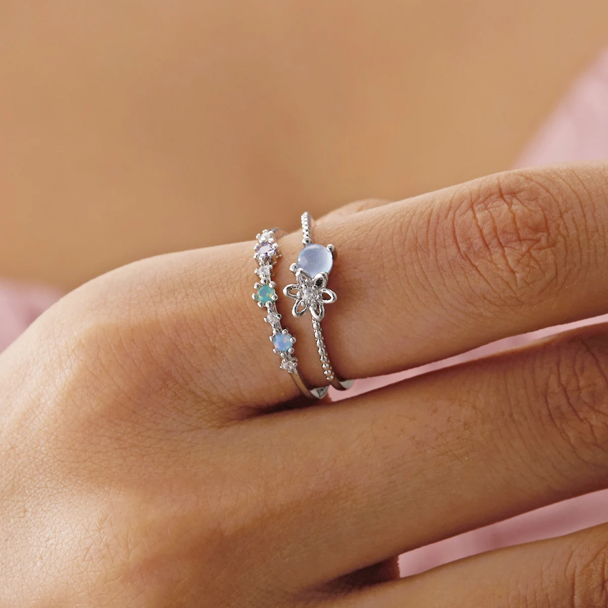 Zarte Kristall-Zirkon-Ringe für Frauen, süße Blume, Blatt, Schmetterling, verstellbare offene Ringe, Hochzeit, Verlobung, Schmuck, Geschenk – Detail 35