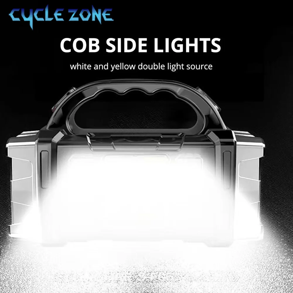 Poderosa lanterna led usb recarregável luz portátil com luz lateral cob portátil holofote acampamento ao ar livre tocha de pesca