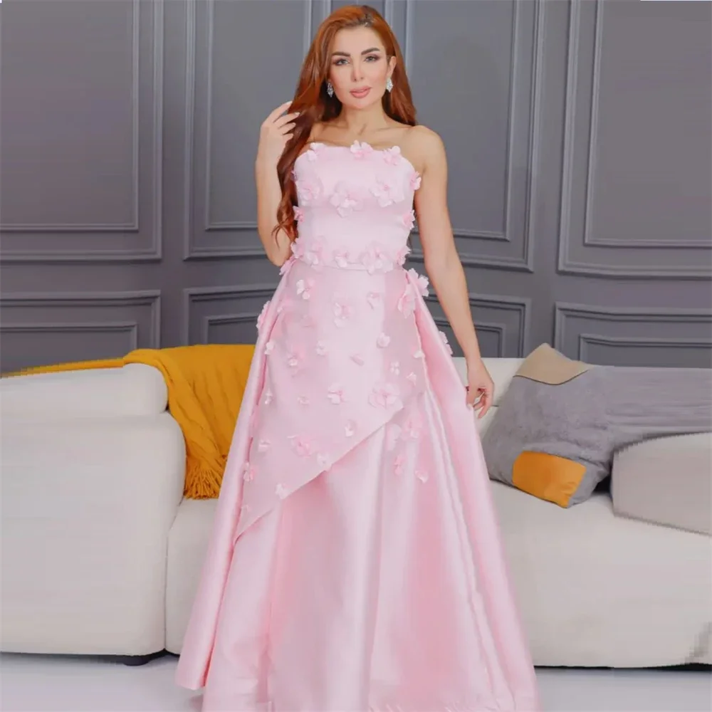 Customized Gown Prom Dress Saudi Arabia Spaghetti Strap A-line Floor Length Fold Draped Applique Flower Bespoke Occasion Dresses