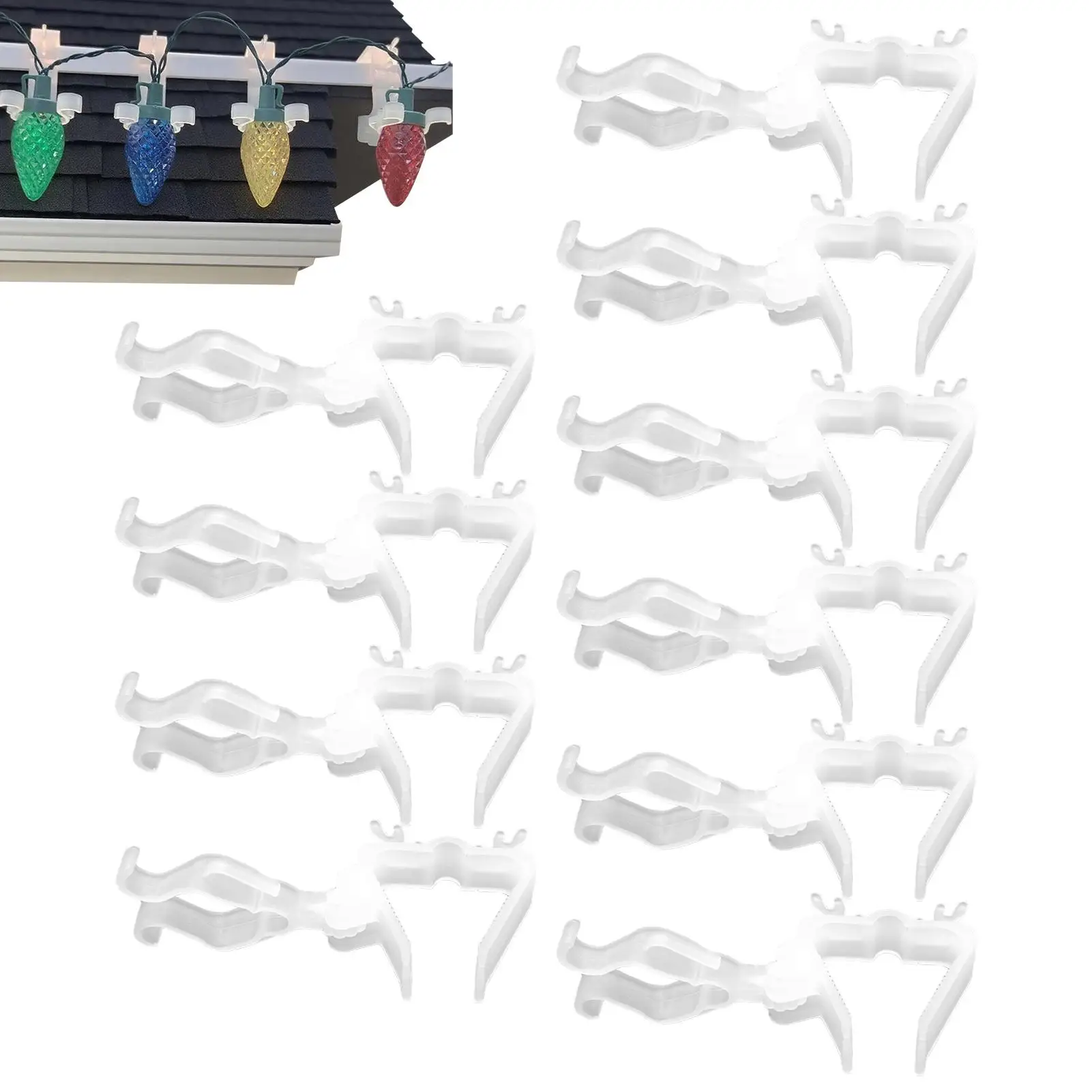 Christmas Light Clips 10-Piece Outdoor Christmas String Light Hook Clips Weather-Resistant Lamp Hanger For Decoration House Tree