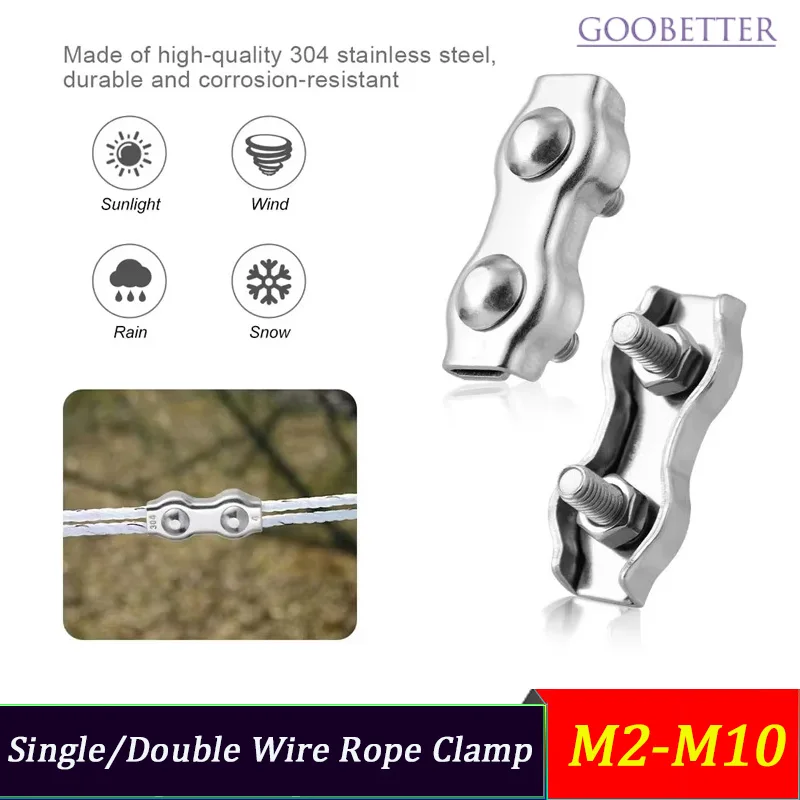 

Stainless Steel 304 M2-M10 Single/Double Wire Rope Clamp Rigging Lifting Clip Fastener for Cable