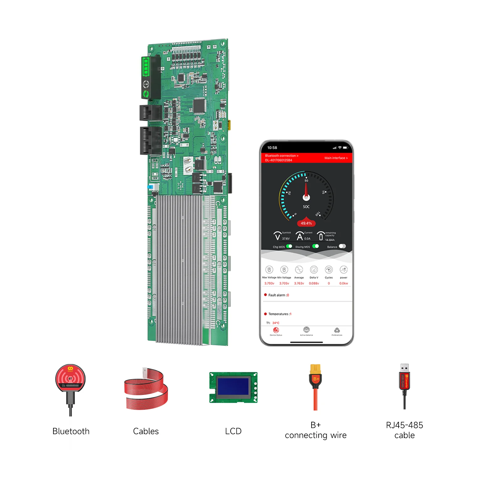 BMS Manufacturer Red Smart Bms 4S 8S 16S 20S 24S 15A-800A Bms Lifepo4 Li-Ion Lto Battery Management System
