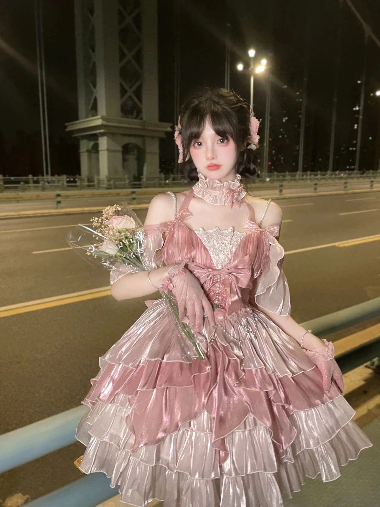 

Elegant Pink Flower Bride Lolita Skirt JSK Puffy Princess Fairy Tale Style Fashion Set Summer 2025 Ladies' Clothing