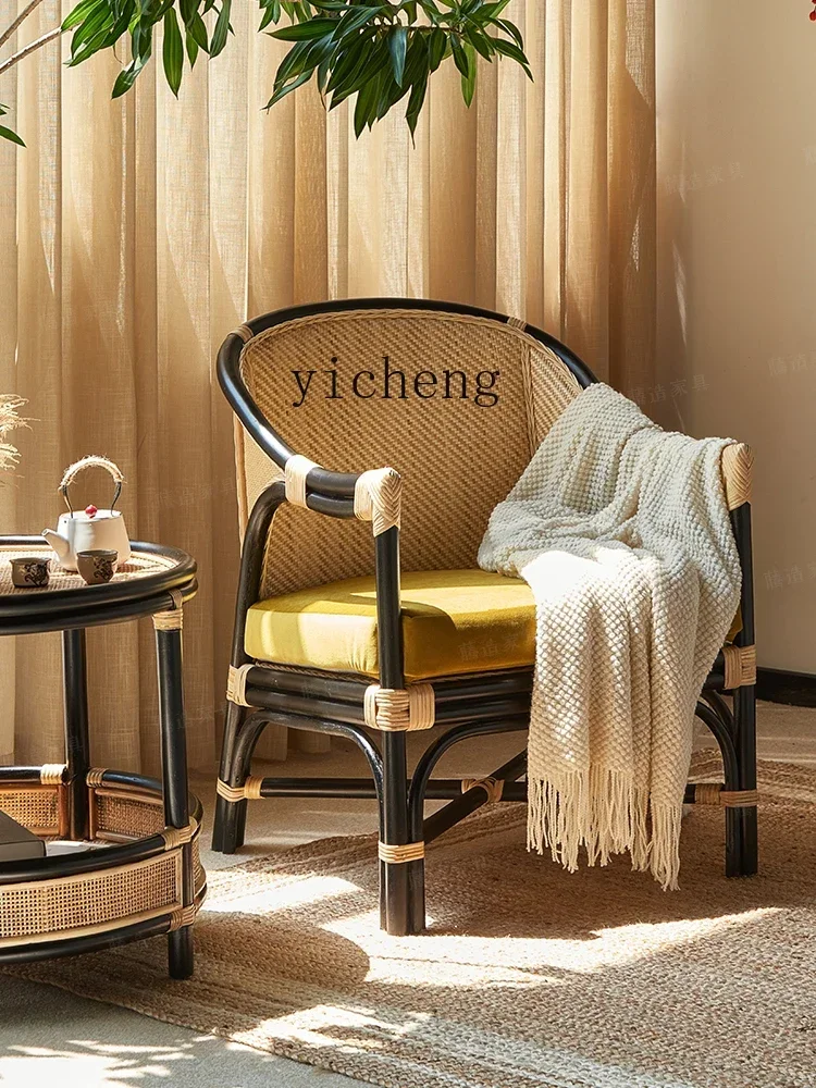 V5.9 Vintage Rattan Couch Real Rattan Hand-Woven Indoor Leisure Area Chair