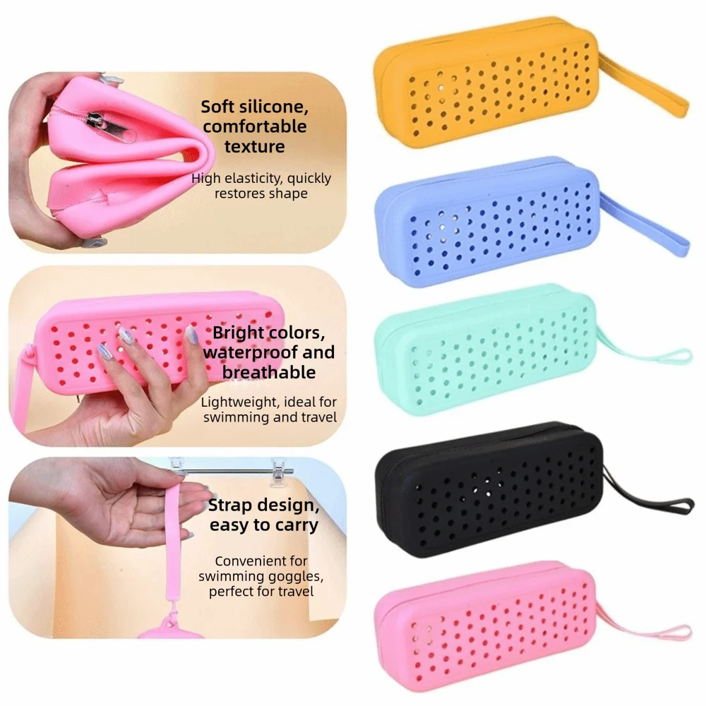 Portable Silicone Swim Goggle Case Breathable Durable Eyeglasses Storage Bag Perforated Goggle Storage Box Travel Use
