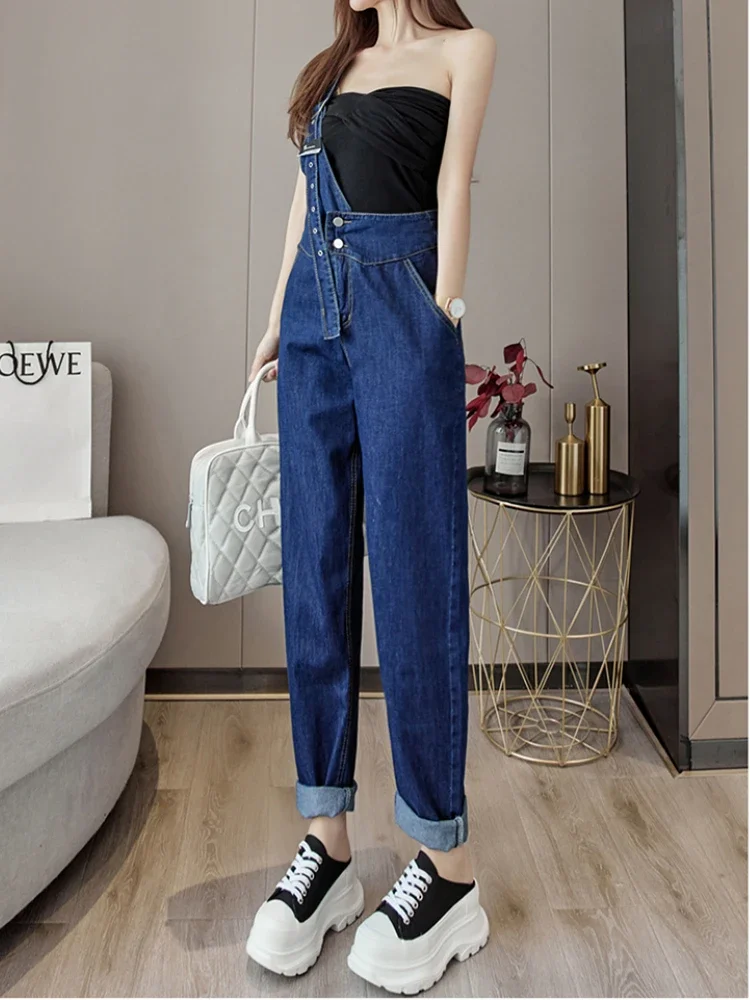 Jeans Met Enkele Schouderband Jumpsuit Dames Koreaanse Mode Pocket Blauwe Rompertjes Vrouwelijke Niche Demin Streetwear Overall Kleding Y 2K