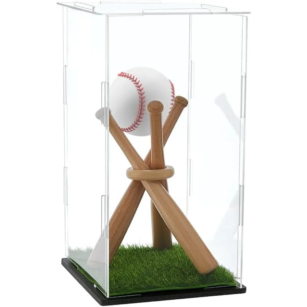 

Витрина для бейсбола, включая акриловую коробку, деревянную подставку и подставку для травы, прозрачный акриловый игровой держатель для бейсбола, витрина для хранения