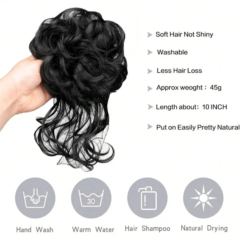 Synthetic Elegant Messy Curly Elastic Rubber Band Hair Bun Fluffy Easy to Style Suitable for Daily Use Hair Accessories