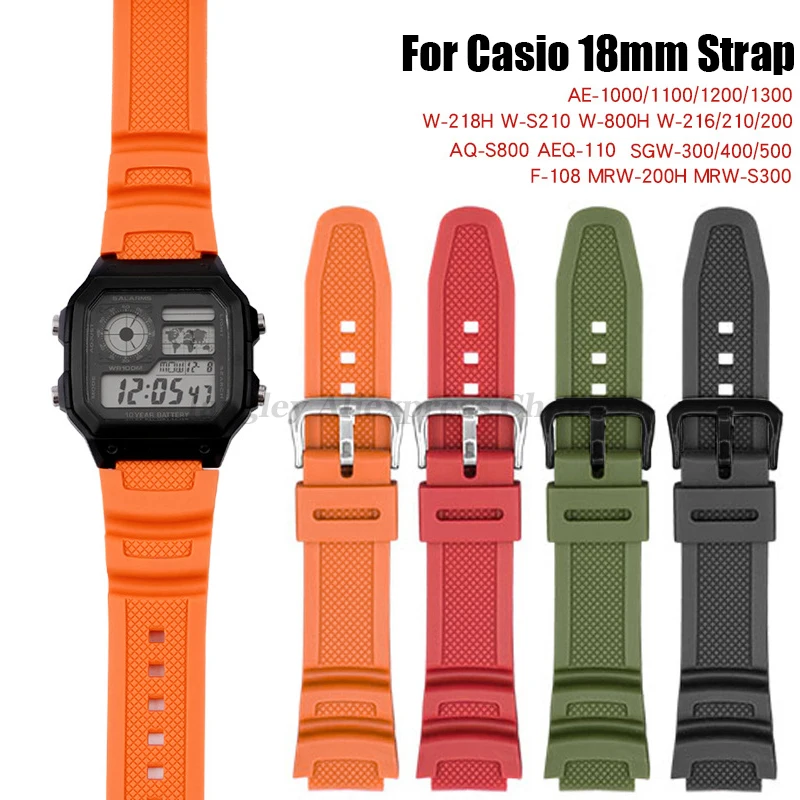 Silicone Watch Strap 18mm for CASIO AE1200/1300/1000W-219 AQ-S810W Replacement Rubber Belt Men's Wristband Bracelet Accessories