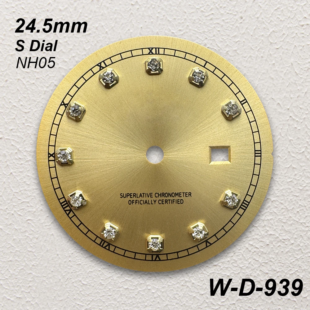 24.5mm S Logo Diamonds Dial Fit NH05 Japanese Automatic Movement Sunray Dial Watch Modification Accessories