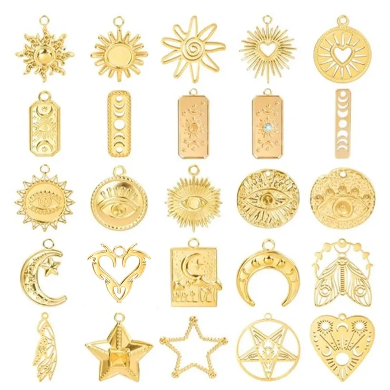 5pcs/Lot Vintage Sun Moon Star Charm Stainless Steel Pendants For Jewelry Making Bulk DIY Bracelet Earrings Accessories Material