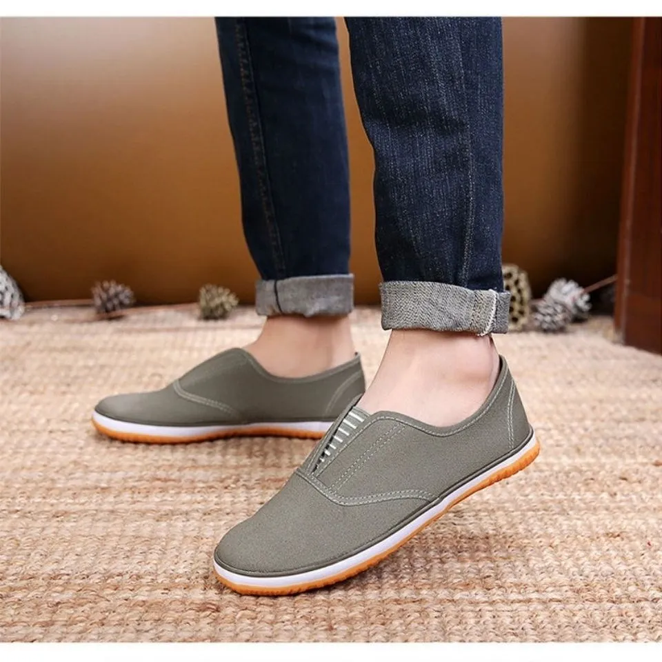 Shandong Luzhui Canvas Work Boots Men's Labor Shoes Anti-slip Wear-resistant Breathable Slip-On Deck Shoe Rubber Sole